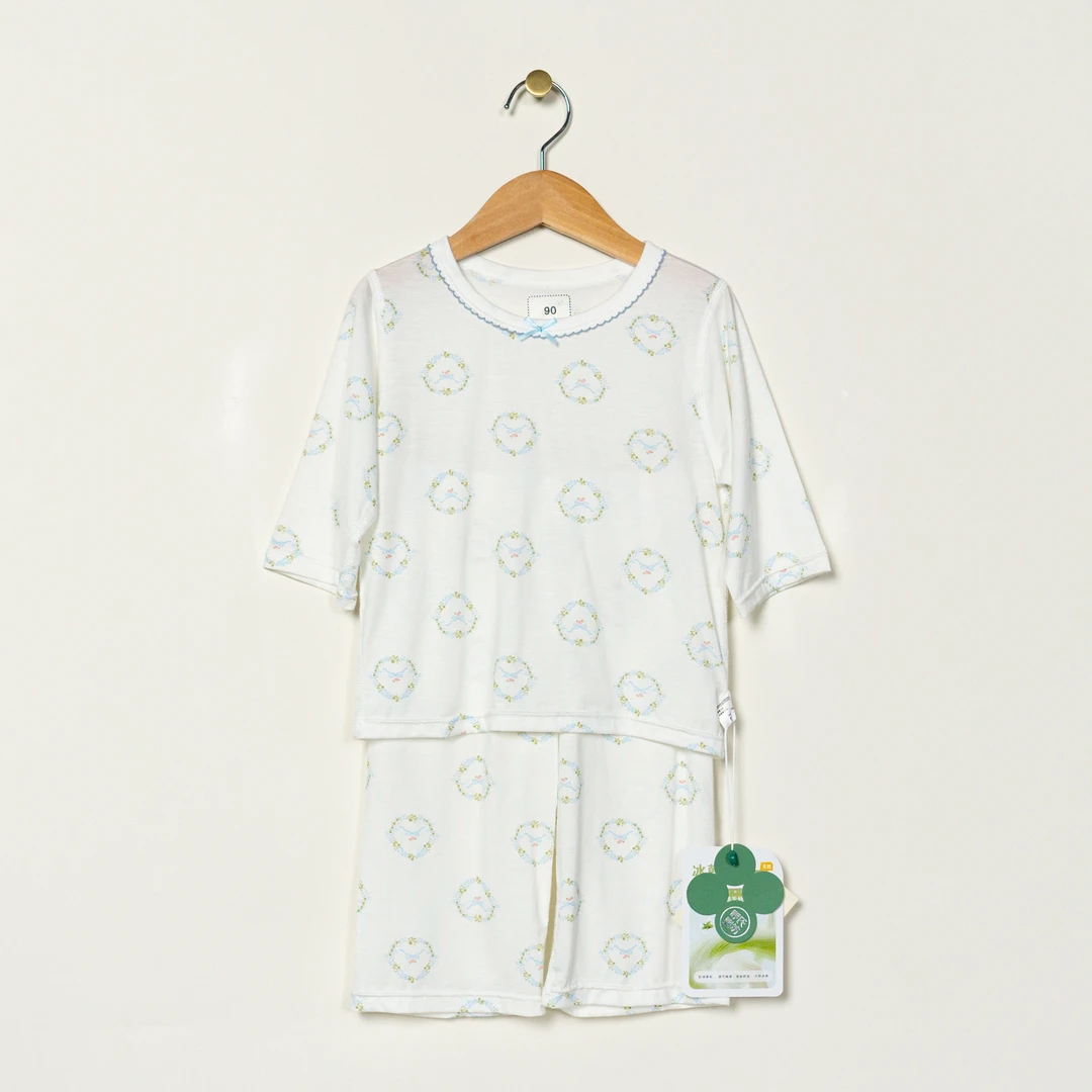3180-白色印花-夏季超薄莱赛尔凉感7分袖7分套装空调家居服睡衣