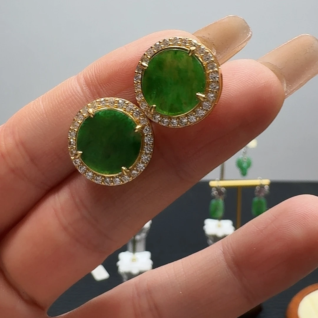 翡翠耳饰银S925镶嵌耳饰