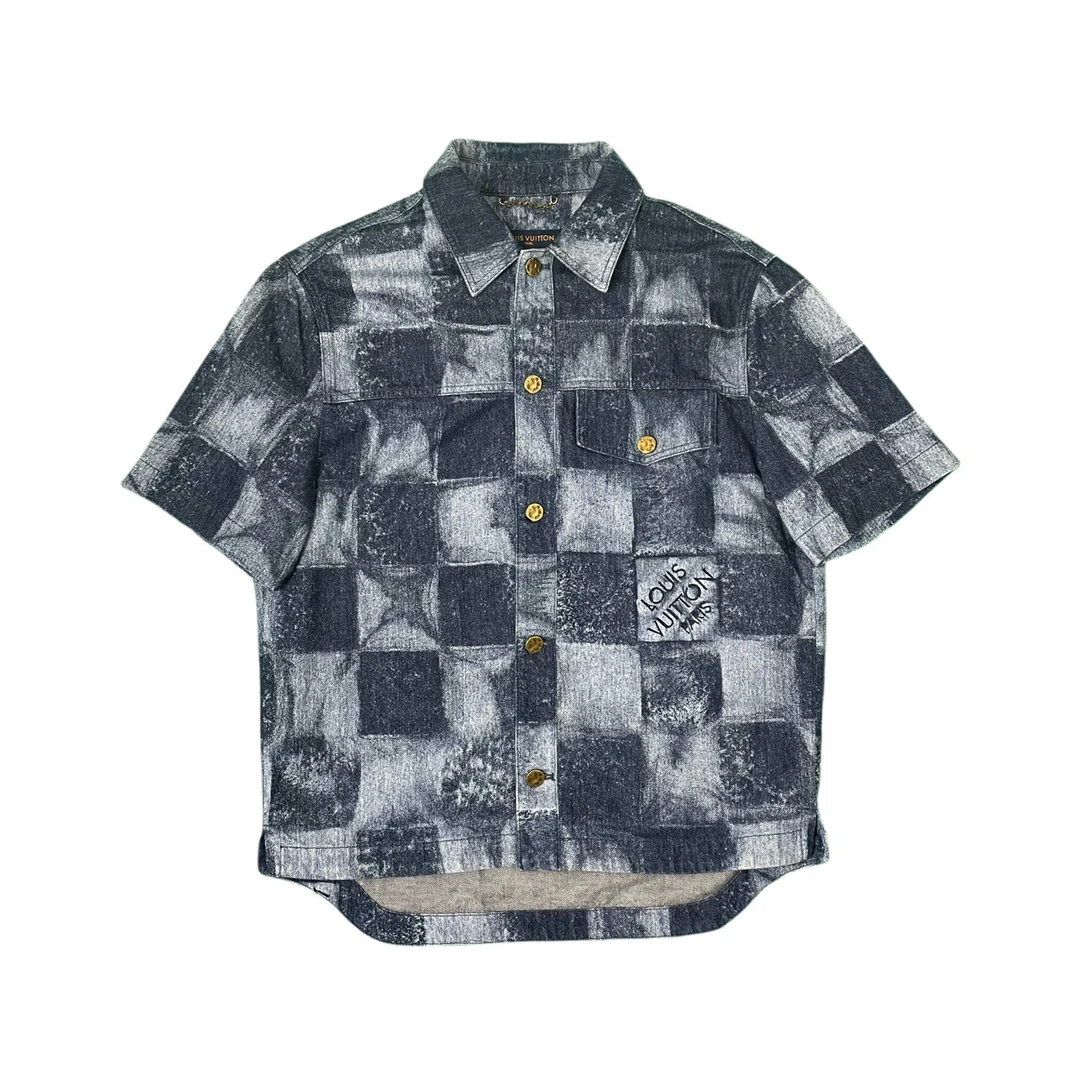 99新 LouisVuitton/路易威登 棋盘格短袖衬衫/M码