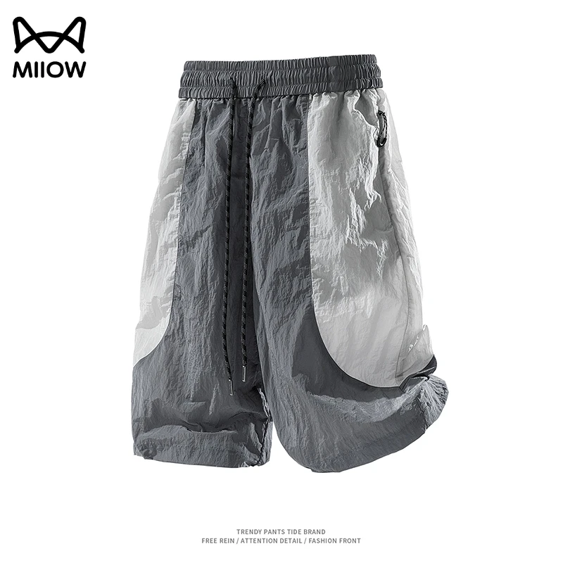 猫人美式撞色拼接短裤男夏季新款速干痞帅直筒裤休闲百搭五分裤子