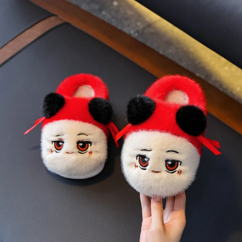 哪吒儿童新款棉拖鞋卡通可爱冬季包头毛绒保暖防滑室内家居男女童