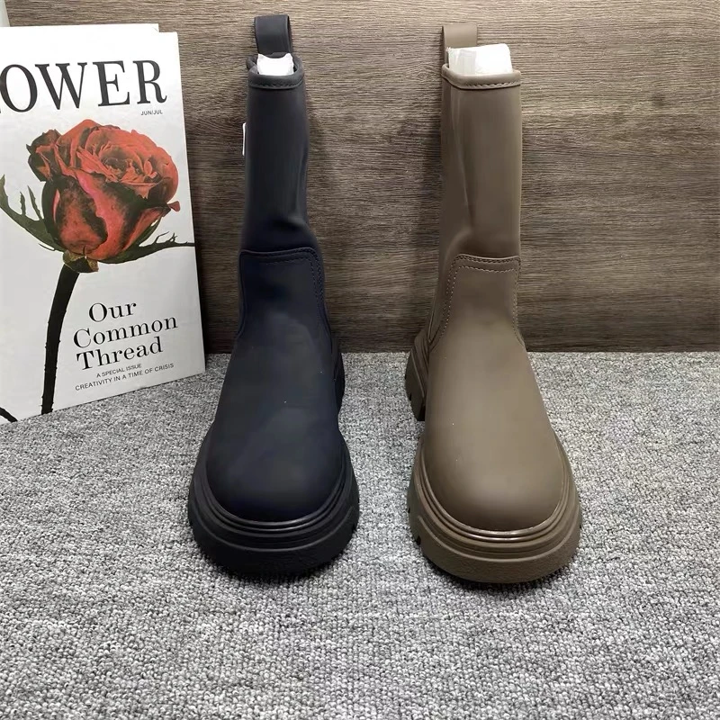 WG128 中筒靴女圆头套筒英伦风骑士靴时尚百搭单靴女