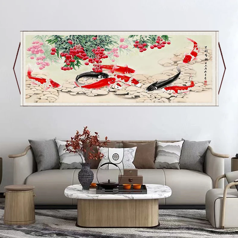 《吉利有余》大气背景墙横幅挂画国风山水画风景艺术靠山图装饰画P8