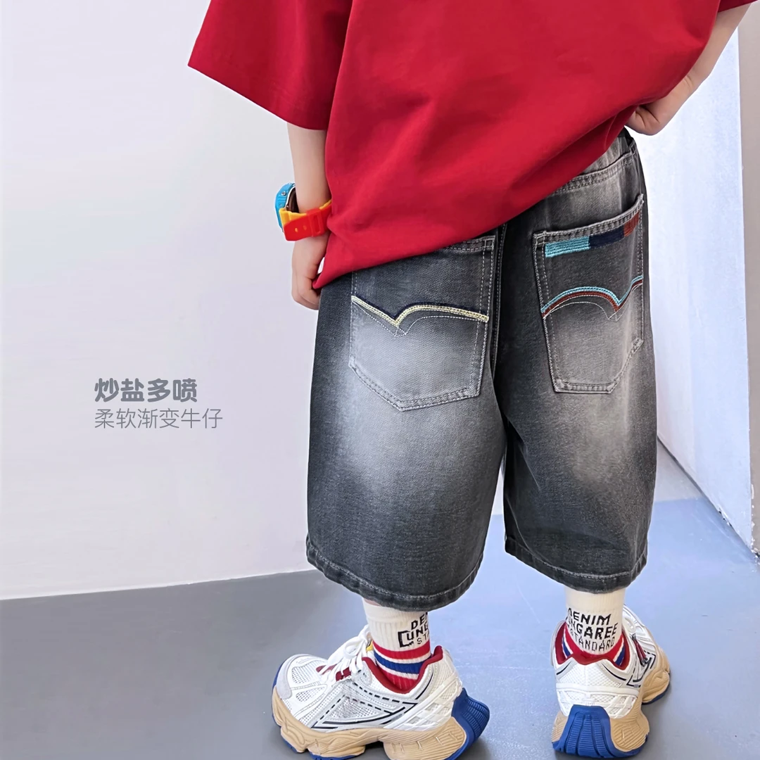 复古牛仔短裤夏季男韩版帅气宽松休闲中大童水洗中裤5053117O3
