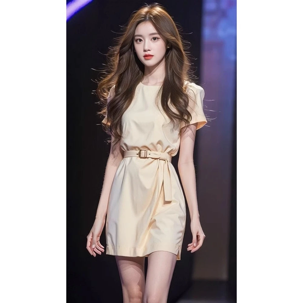 高端精致法式气质女神范超好看杏色连衣裙2025夏季新款绝美小裙子