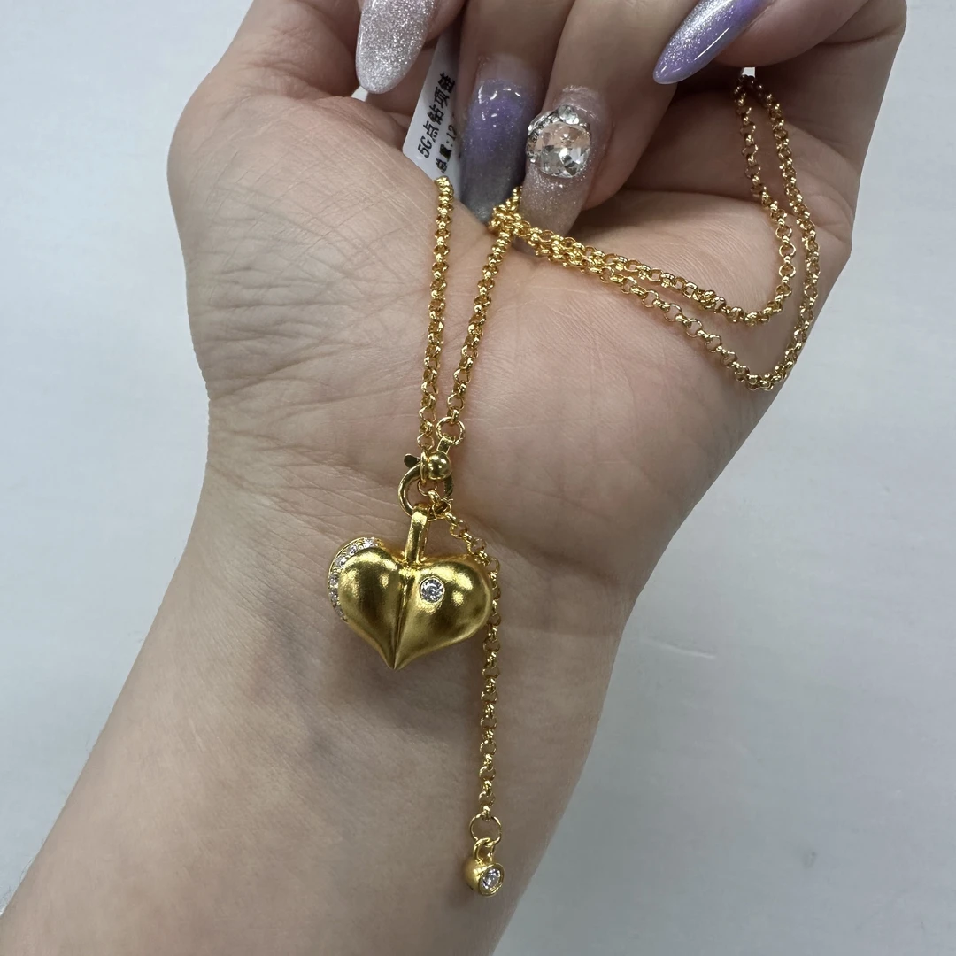 【金套链】点钻屁桃爱心黄金套链磨砂足金999精致时尚百搭零附加