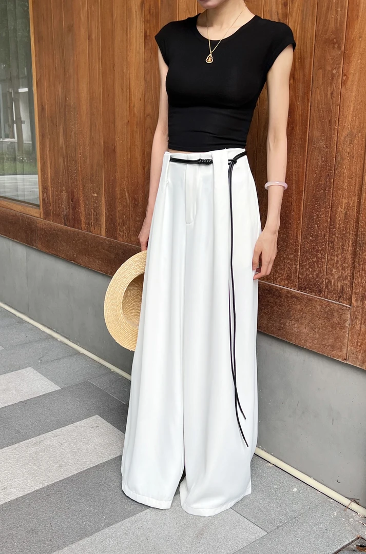 (皮绳款)夏季莱赛尔冰丝阔腿裤慵懒百搭休闲裤显瘦显高拖地裤8679