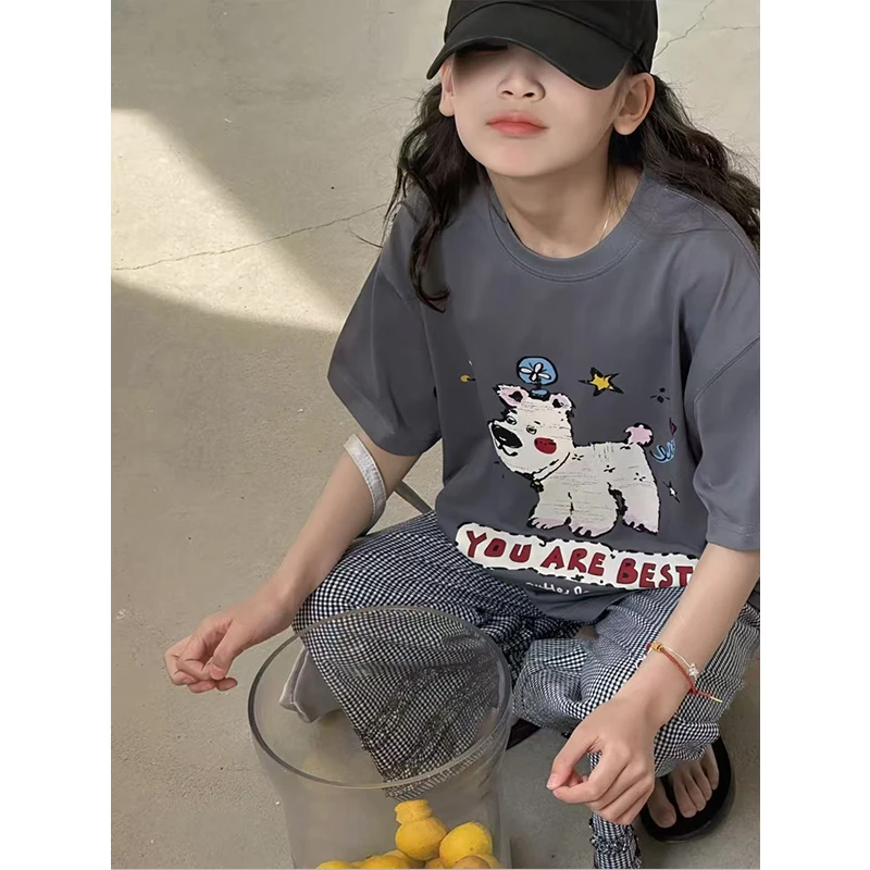 K29099 韩系女童T恤短袖2025新款夏装儿童宽松半袖女大童时髦上衣