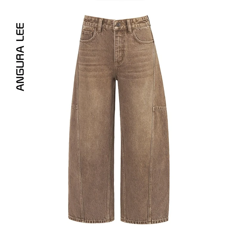 2025秋冬新款琥珀流光风红棕色弯刀裤垂感显瘦修身高腰阔腿牛仔裤