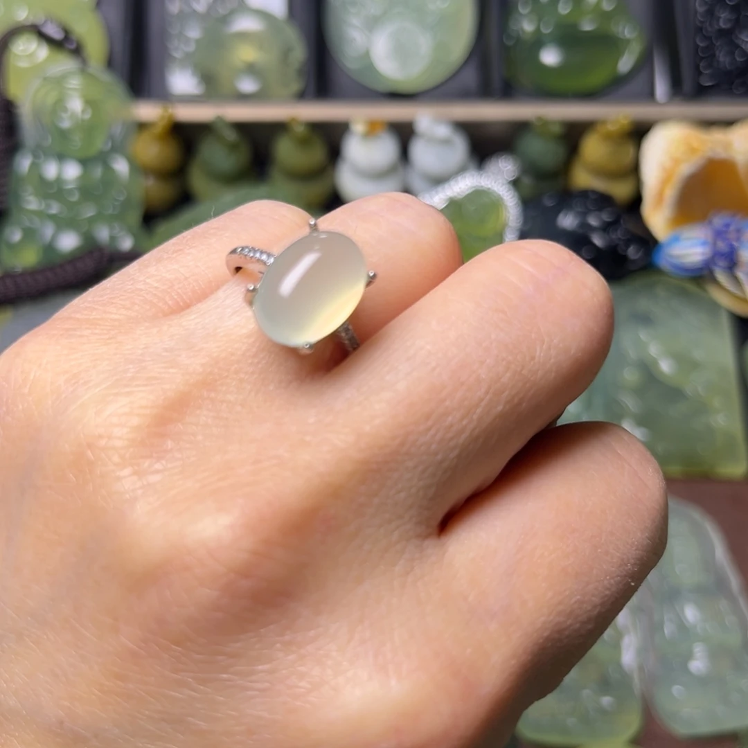 蛇纹石玉银S925镶嵌戒指
