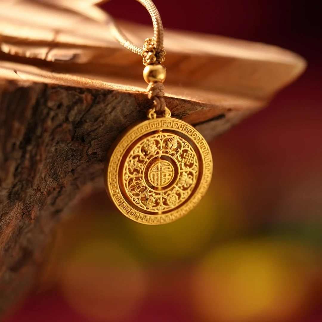 【双11】足金99999时来运转八宝罗盘吊坠梦金园黄金旗舰