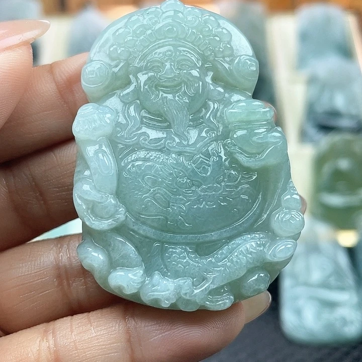 颈饰未镶嵌翡翠天然翡翠A货，财神爷