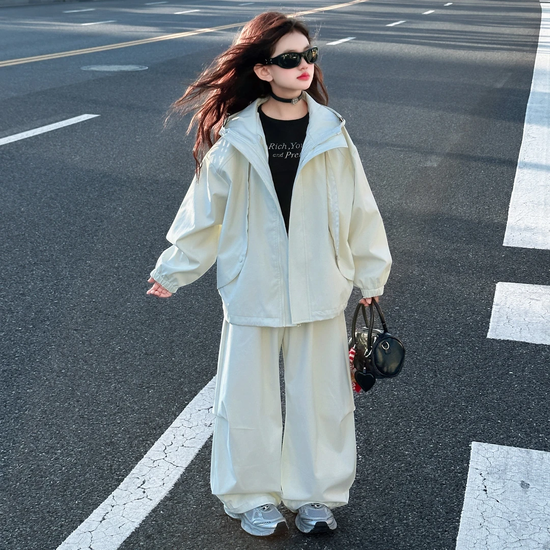 女童秋装套装2025新款中大童洋气时髦两件套儿童春秋季冲锋衣外套