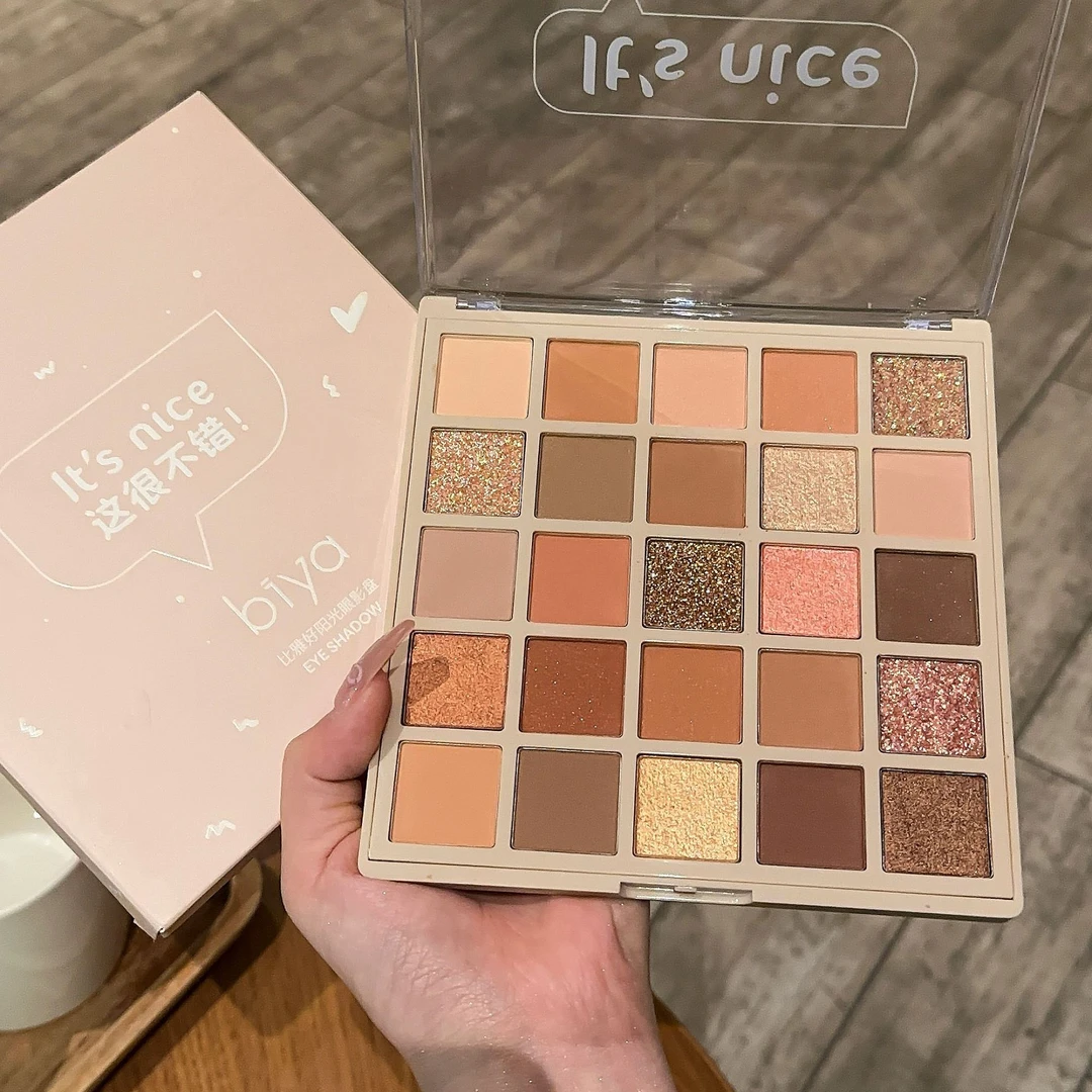 Biya好阳光25色眼影盘新手学生便携全能上色不掉色闪粉珠光亮片盘