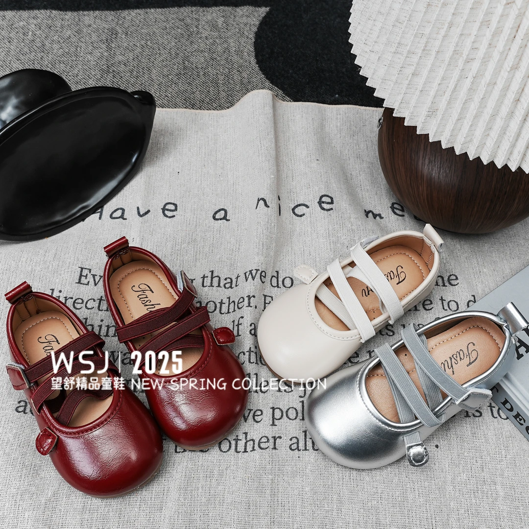 望舒家2025韩版女童春季洋气软底百搭小皮鞋小女孩舞蹈鞋单鞋11