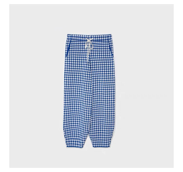 苏格兰 100%羊毛秋冬休闲裤减龄针织格纹裤阔腿裤