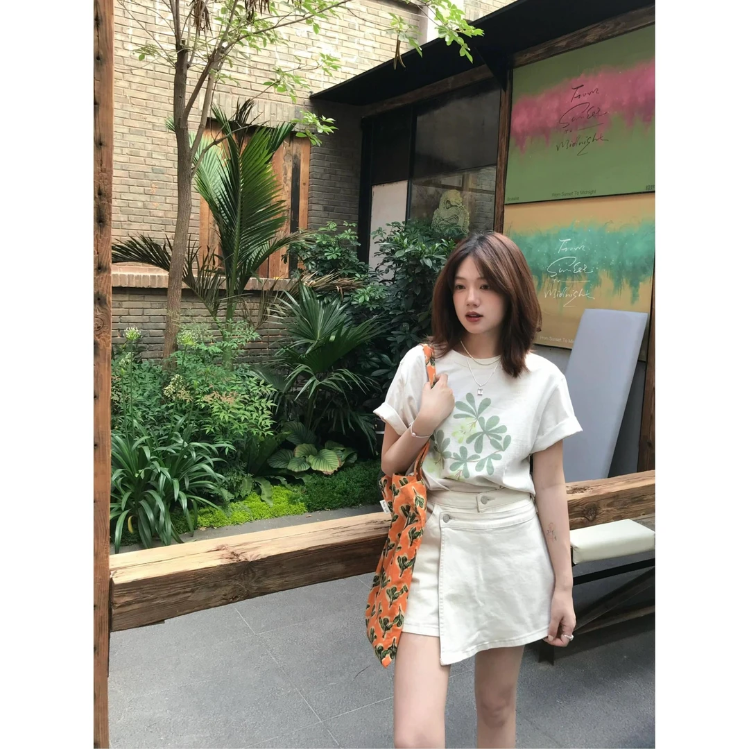 甜美可爱风格衣服夏季休闲百搭套装圆领短袖T恤上衣显瘦半身裙