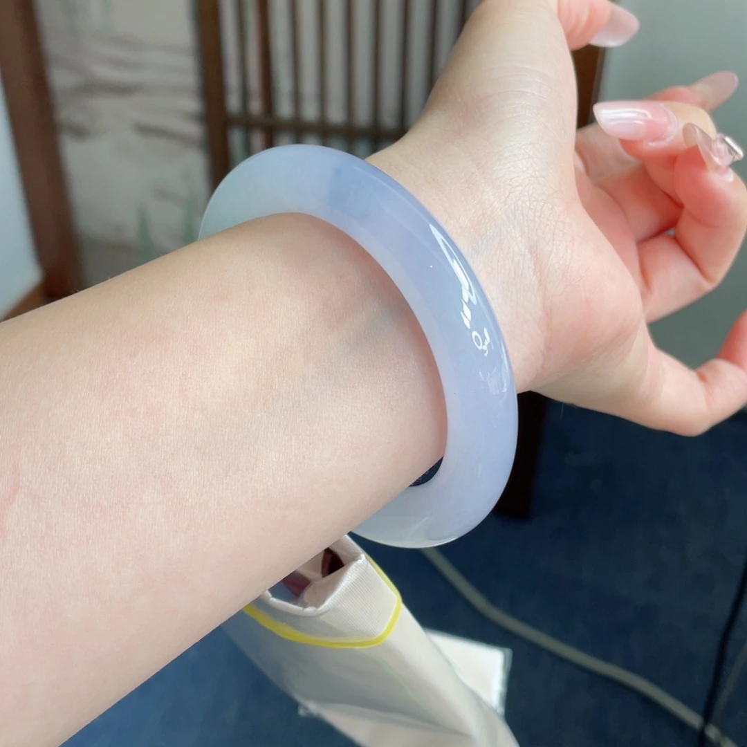 未镶嵌手镯翡翠57.4蓝紫月光镯 浪漫优雅 珠光宝气感34号