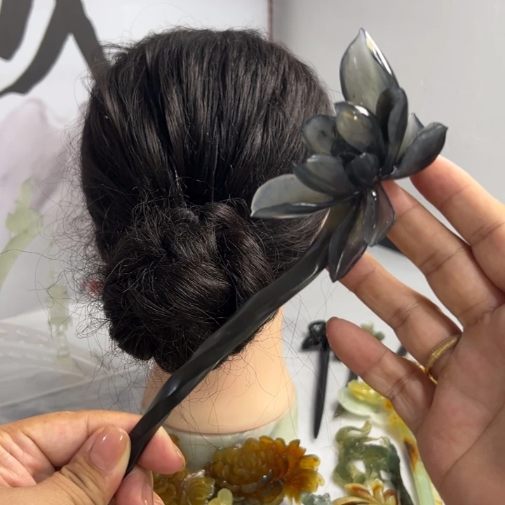 凝***心定制蛇纹石玉毛货发饰
