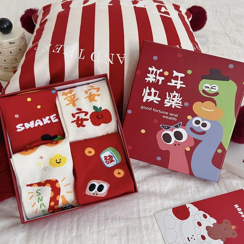 本命年袜子女款新年送礼大红色秋冬季中筒袜2025属蛇年纯棉红袜子