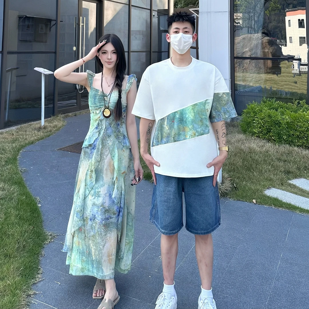 法式超仙碎花吊带连衣裙女夏季新款高级感气质显瘦情侣装一衣一裙