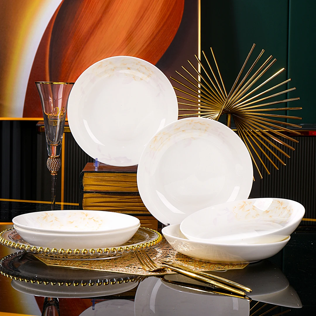 月下牡丹餐具8英寸深盘家用2025新款盘蝶中式简约轻奢陶瓷菜盘子