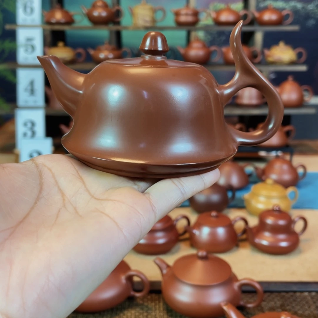 茶壶紫砂人**湖潮州手工手拉朱泥水磨将军壶