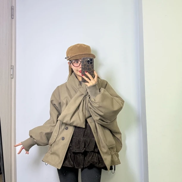 【San W】欧货围巾领单排扣大口袋休闲女羽绒外套