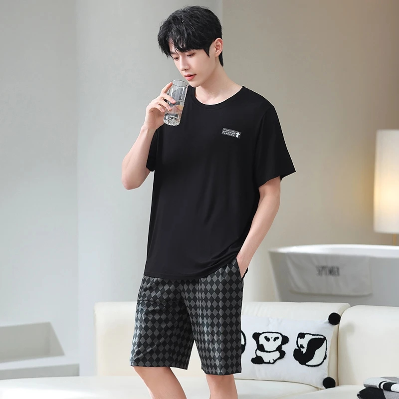 凉感睡衣男款莫代尔休闲大码透气夏季薄款时尚简约套头家居服套装