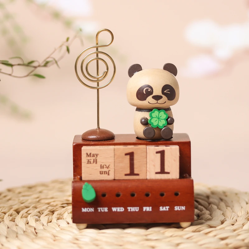 兜兜 | 熊猫四叶草音乐盒 创意木制桌面摆件生日礼物摆件