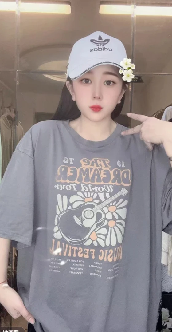 外贸高品质纯棉T恤灰色小提琴