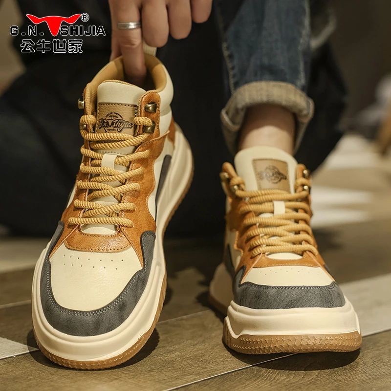 公牛世家男鞋轻便休闲板鞋软底新款复古英伦休闲鞋潮流时尚百搭鞋