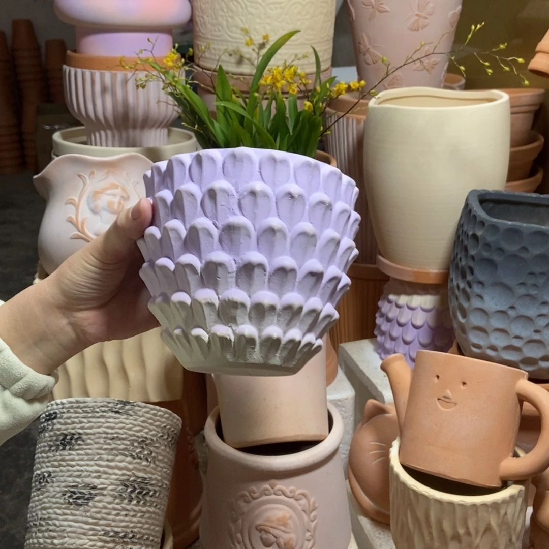 14×13紫色重花瓣 粗陶1个