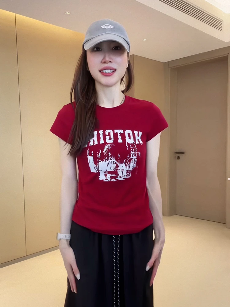 美式辣妹重磅纯棉短袖t恤女2025夏季新款洋气减龄显瘦体恤上衣ins