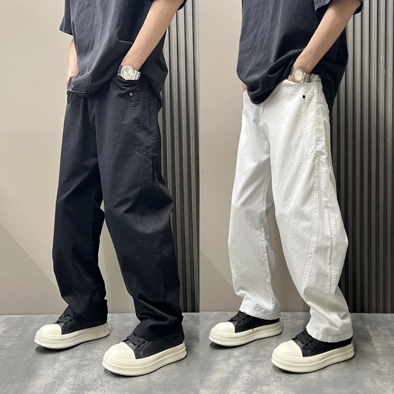 潮流秋季新款纯色弯刀阔腿裤男士痞帅直筒裤高级感大口袋休闲裤男