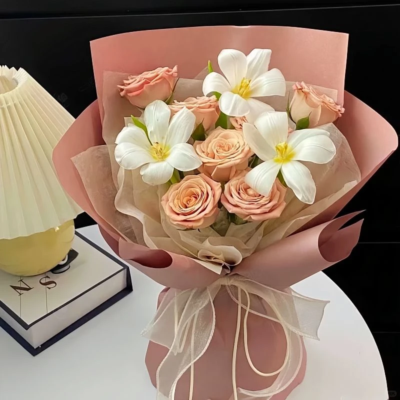 『满眼都是你』3朵郁金香+7朵卡布奇诺玫瑰混搭花束生日花束送女友送爱人鲜花配送上门