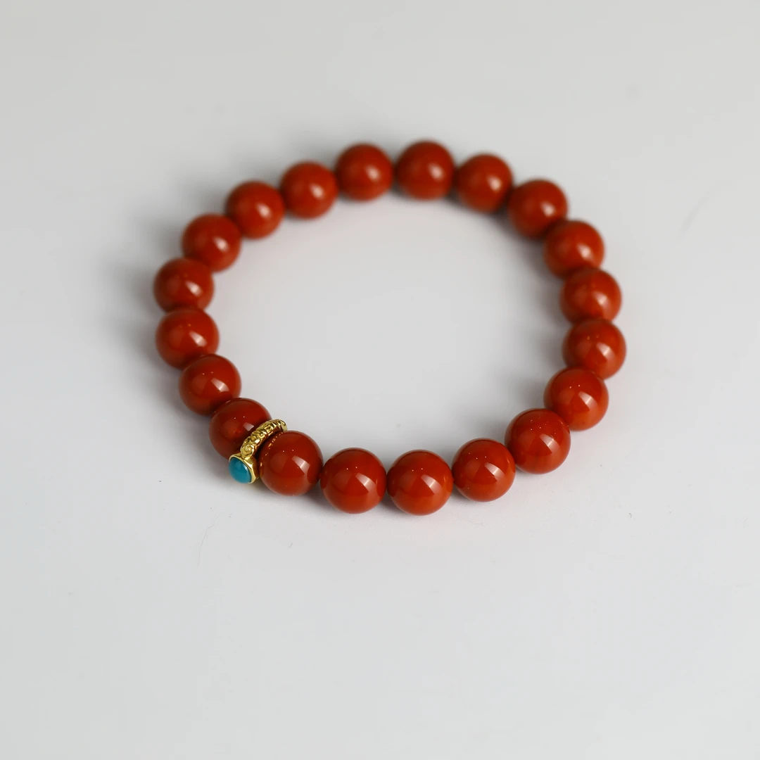 【竞拍】满色满肉南红单圈配18K金松石卡扣 XQW6-33