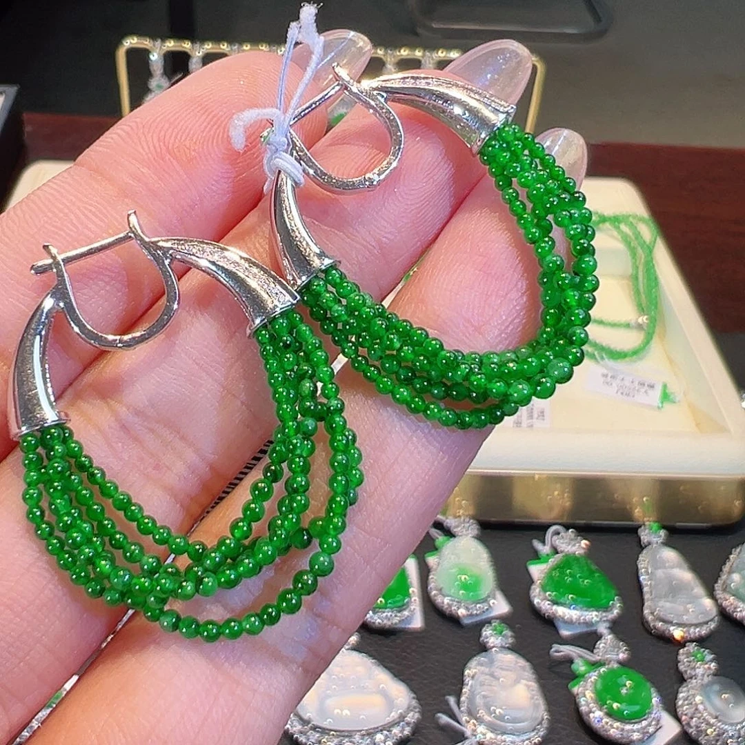 翡翠耳环18K金镶嵌翡翠