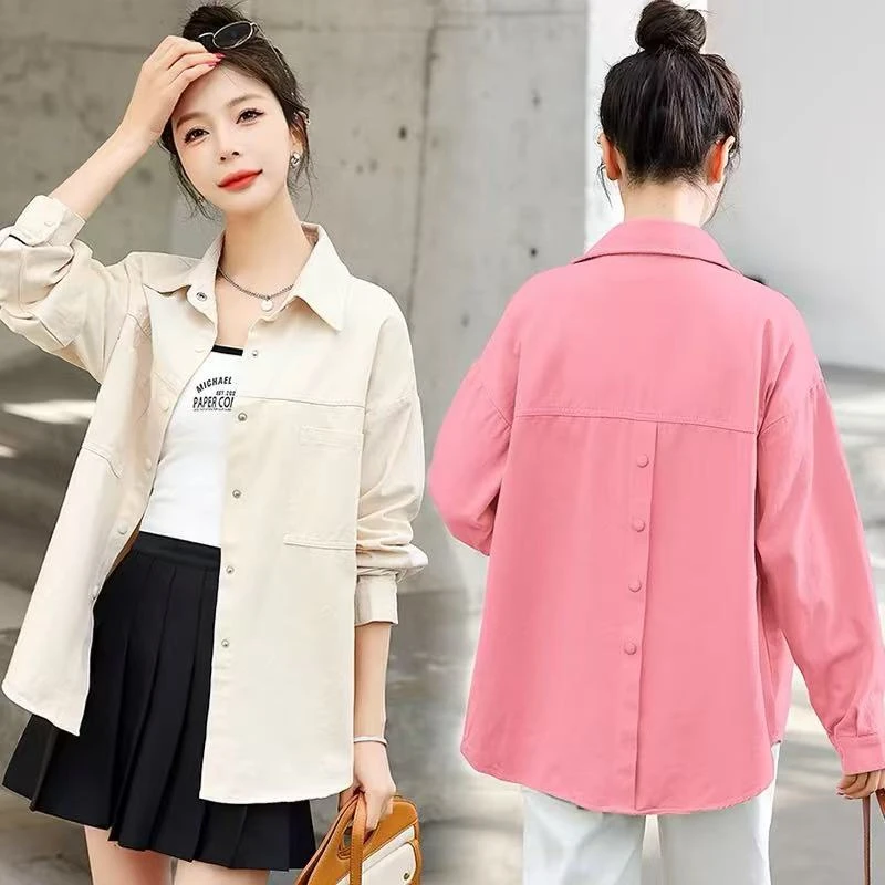 2025年春秋新款牛仔衬衫外套女韩版简约宽松休闲百搭长袖衬衣