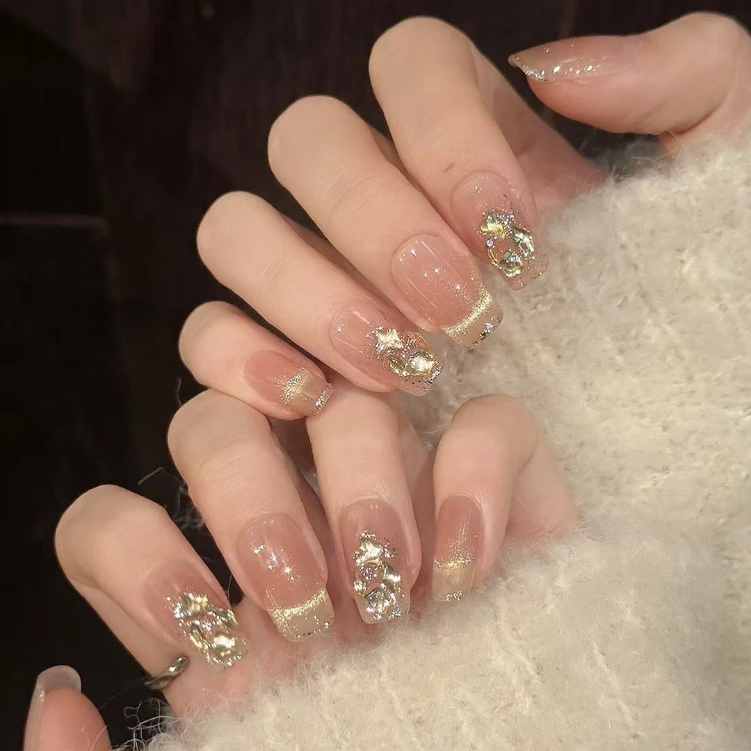 【塞纳黄昏】任敏同款显金边法式猫眼纯欲穿戴甲