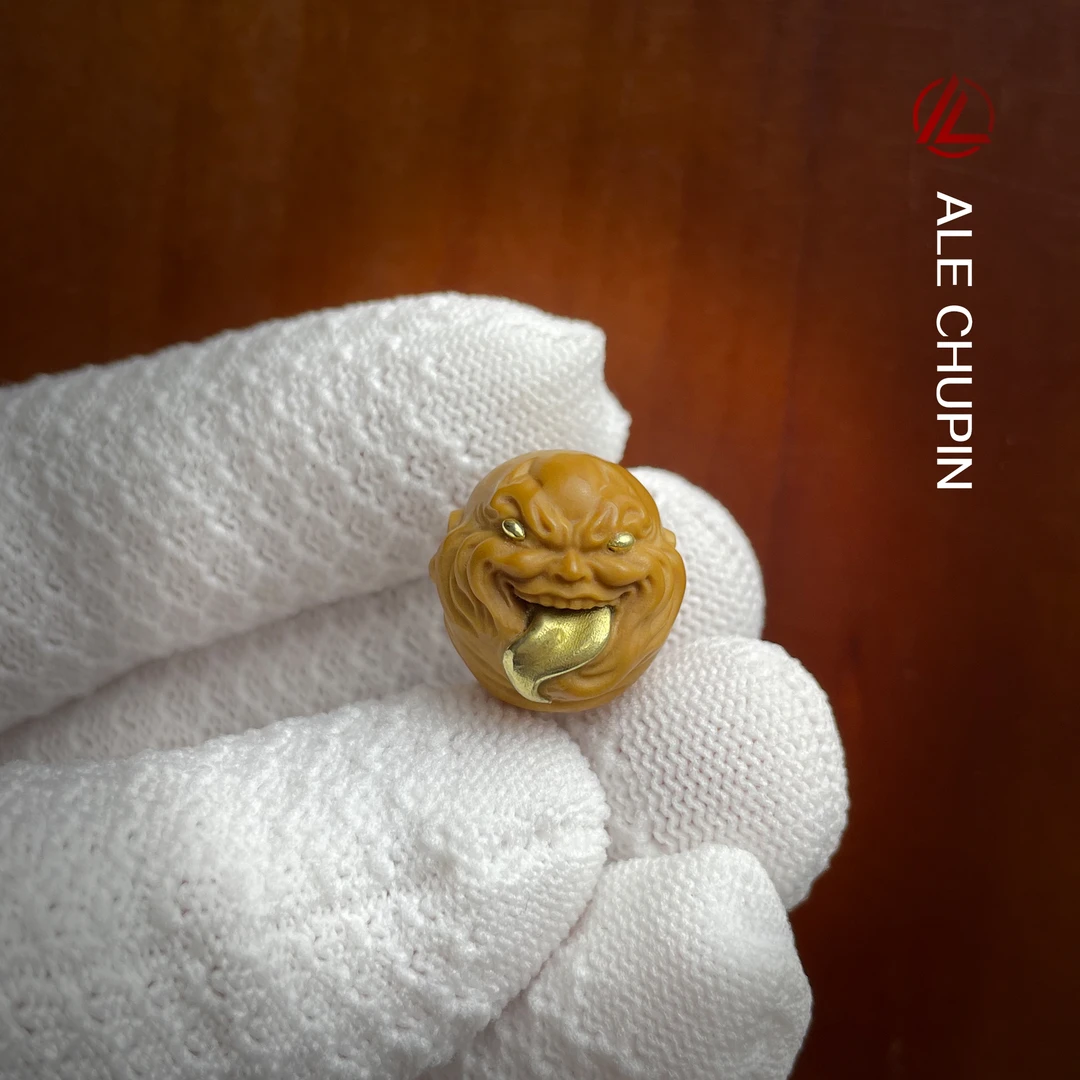 猴头核桃雕刻舔僧单籽纯手工铜镶嵌精美配饰（带牛皮隔片）