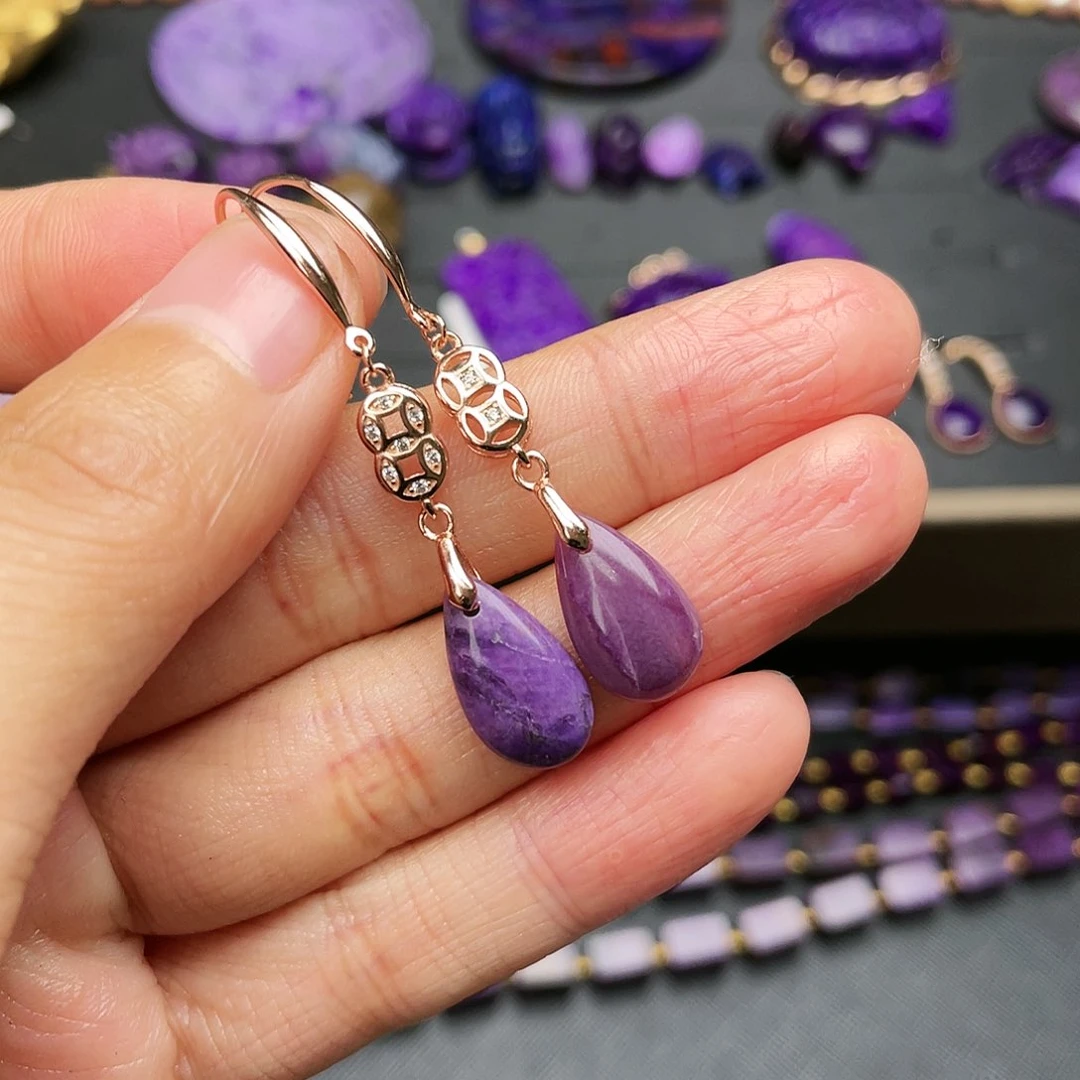 苏纪石（舒俱来）耳钩银S925镶嵌