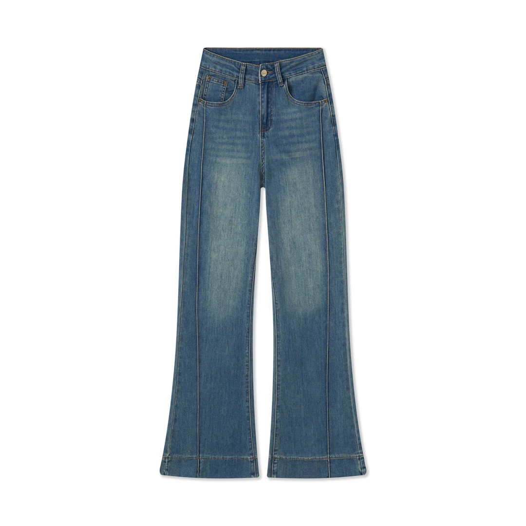 2025新款怀旧蓝丹宁蓝高腰阔腿牛仔裤女时尚宽松百搭微喇牛仔裤