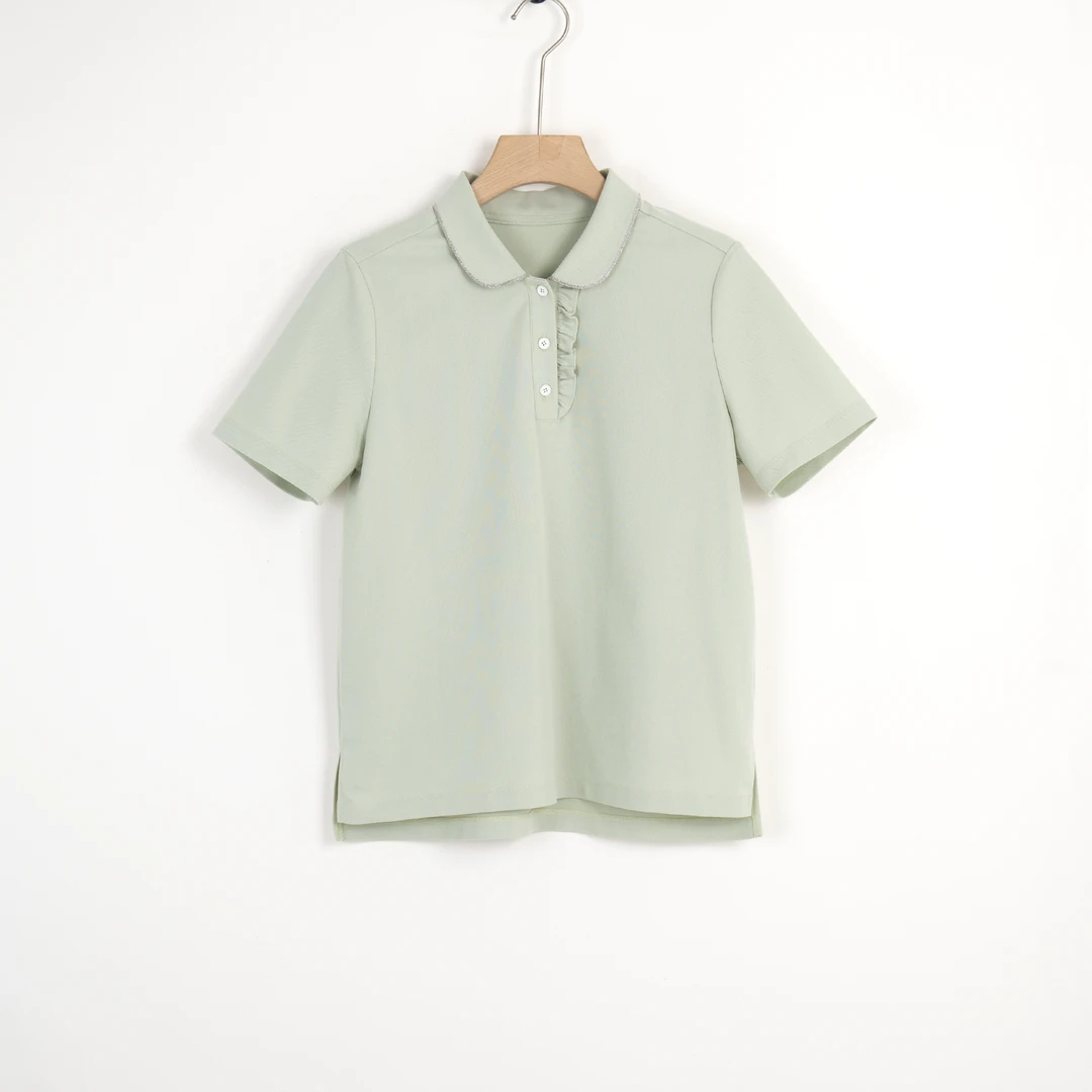 华人杰首创7A精油t恤时尚休闲小圆领木耳边百搭气质夏季出游T恤