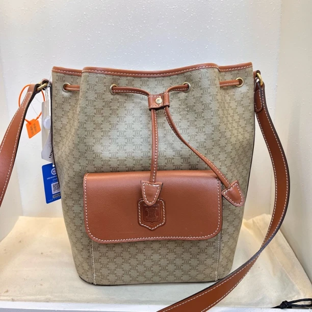 95新 Celine/思琳 XM/凯旋门满印老花抽绳水桶包/JJ01923348换