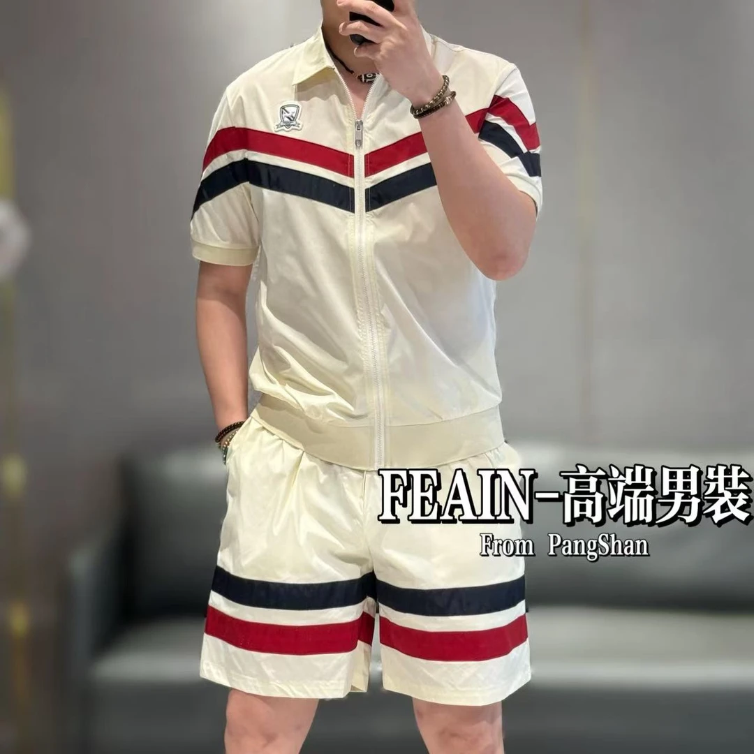夏季高端定制男士拼色设计清凉拉链短袖短裤5527