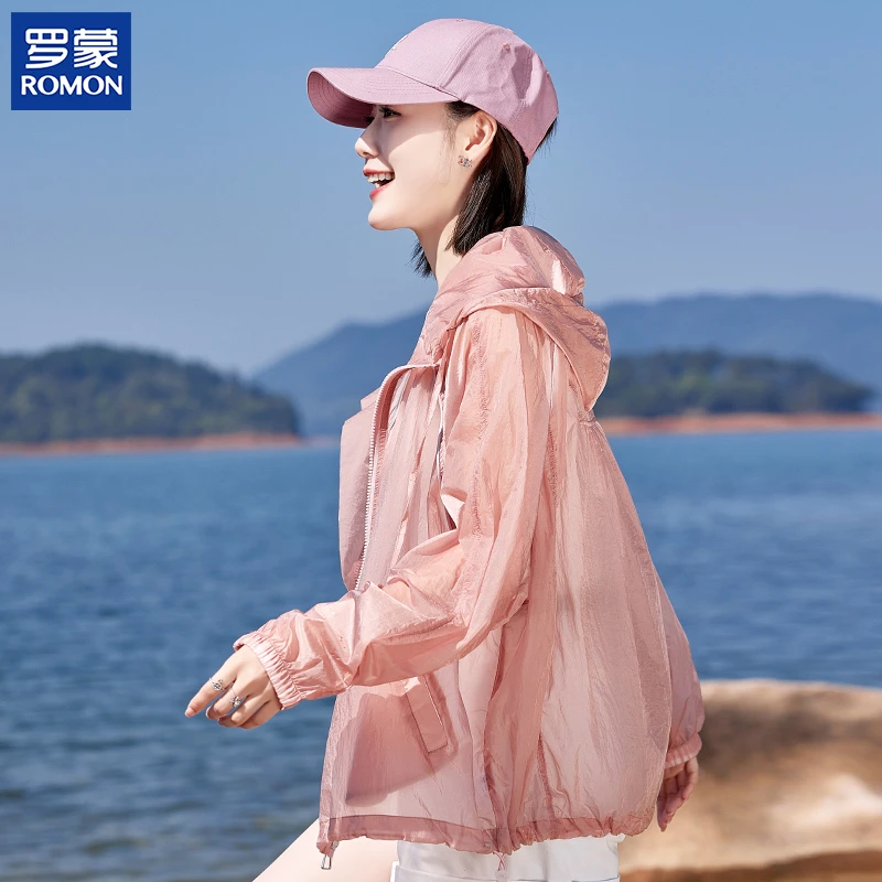 罗蒙品牌妈妈夏装纯色防晒衣中年薄款透气外套中老年女装连帽上衣