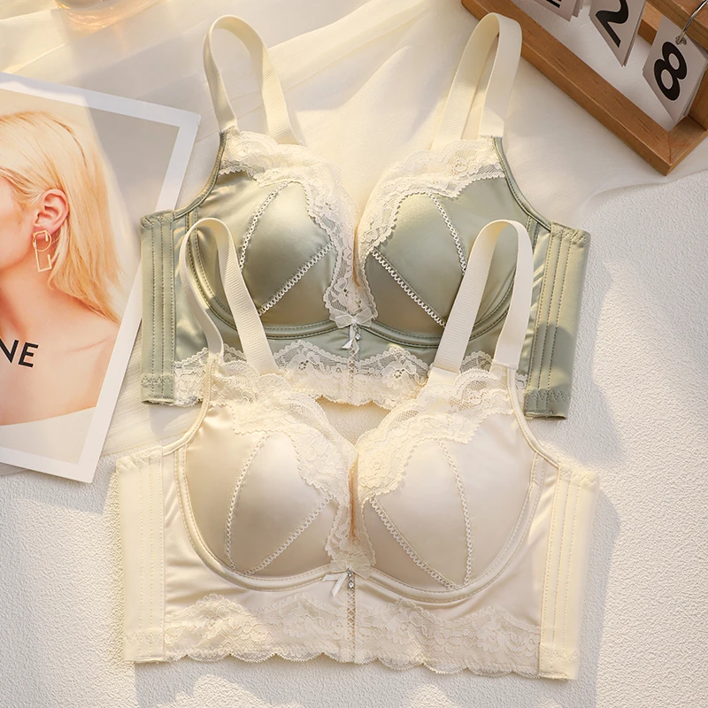 缎面无痕内衣女夏季小胸聚拢显大收副乳防下垂调整型无钢圈文胸罩