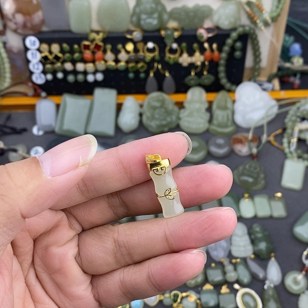 和田玉银S925镶嵌吊坠(不含链)