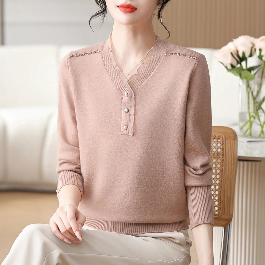 妈妈装春秋洋气打底小衫2025新款中老年女装针织长袖宽松大码上衣